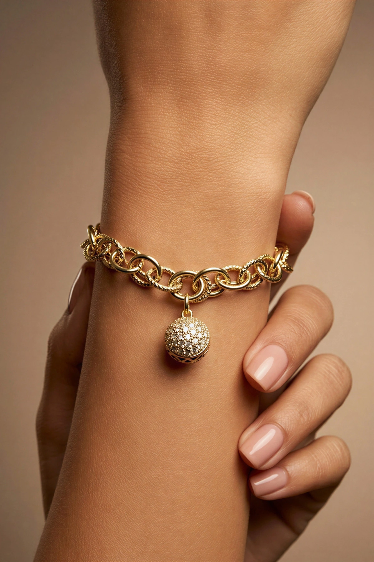 Sallantılı Beyaz Top Model Gold Altın Kaplama Bileklik