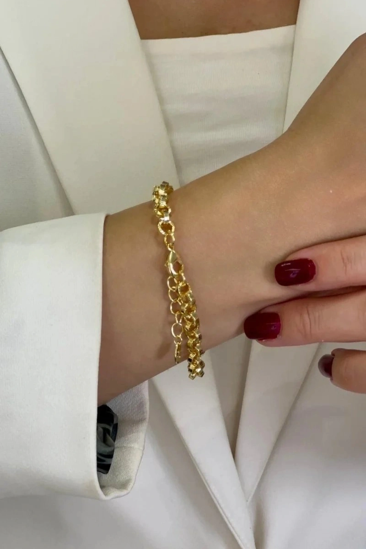 Olimpos Zincir Yonca Detay Gold Altın Kaplama Bileklik