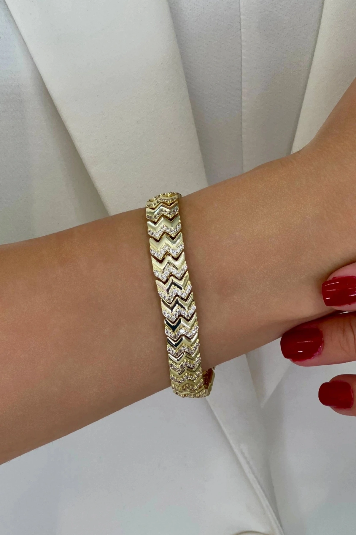 Kalın Dik Dalga Model Gold Altın Kaplama Bileklik