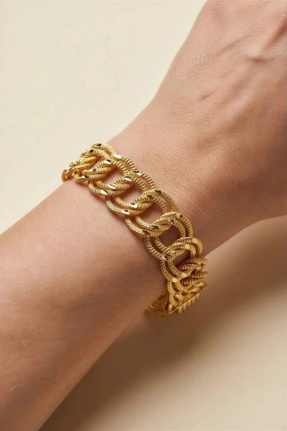 Uzay Yolu Model Desenli Gold Altın Kaplama Kuyumcu Bileklik