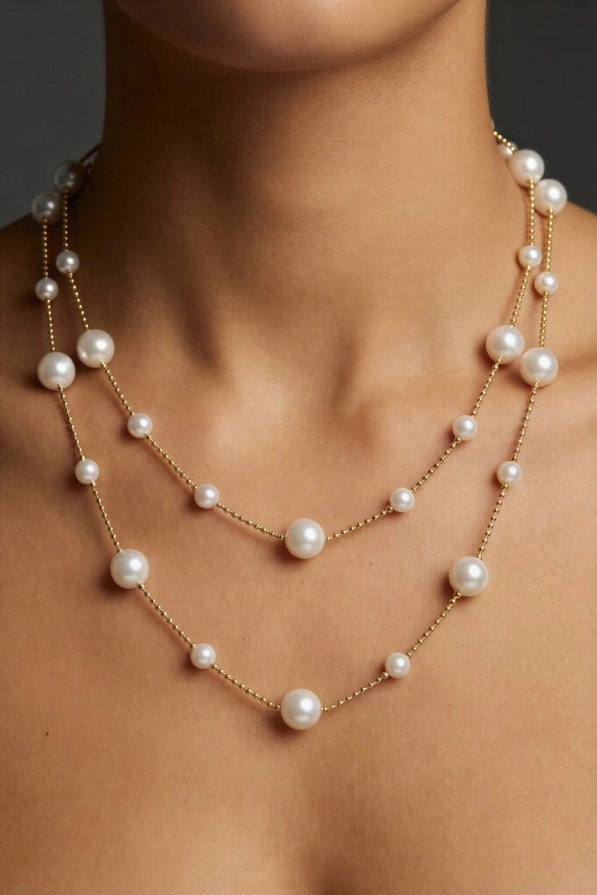 Sıralı İnci Model Gold Altın Kaplama Kolye