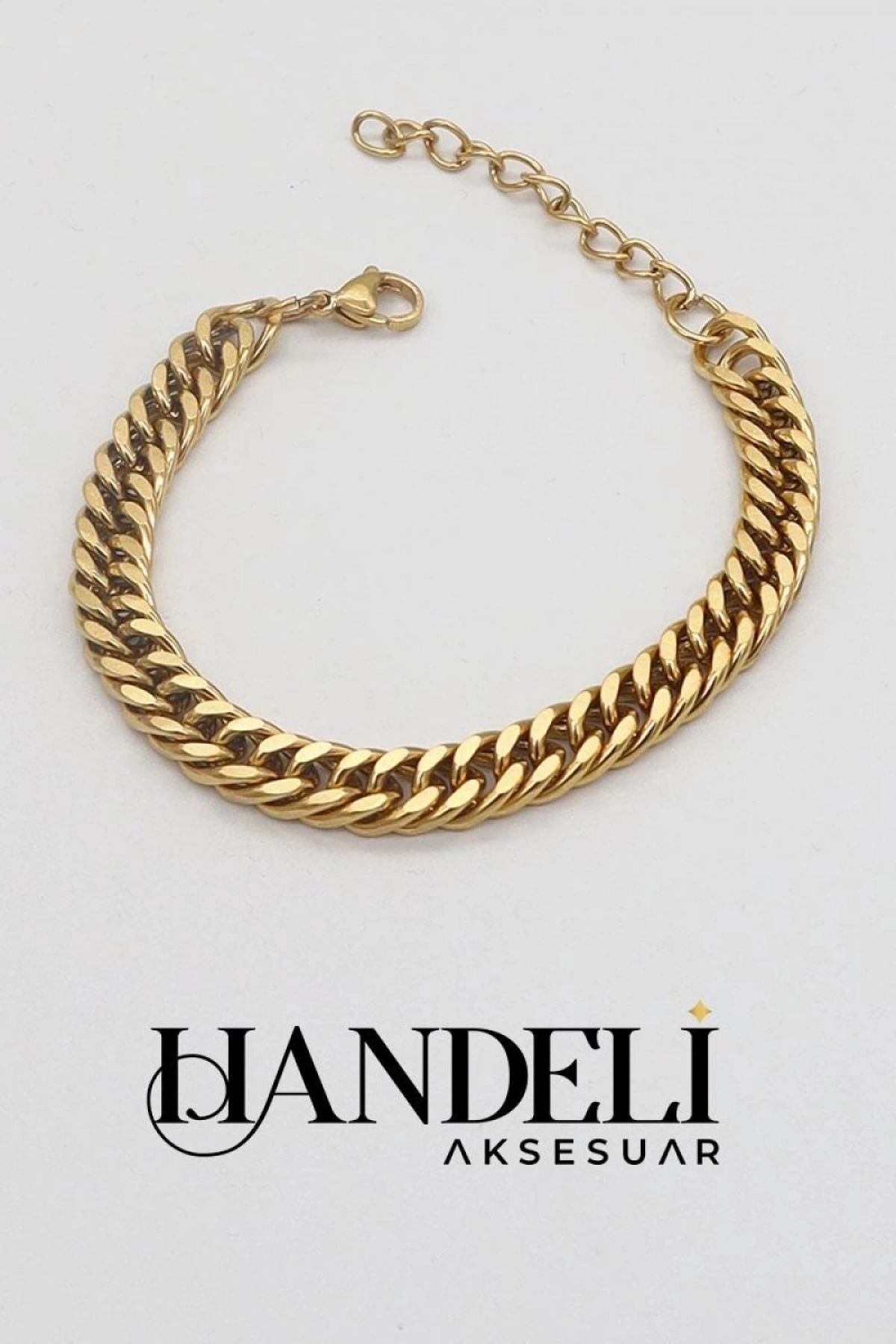 İnce Ezik Sık Geçişli Gold Altın Kaplama Bileklik