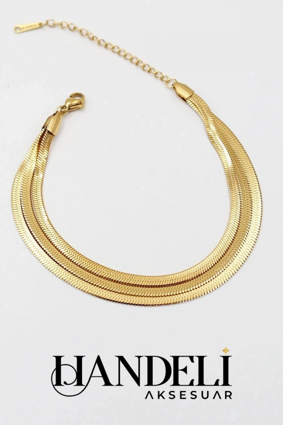 Üç Ezme İtalyan Zincir Gold Altın Kaplama Bileklik