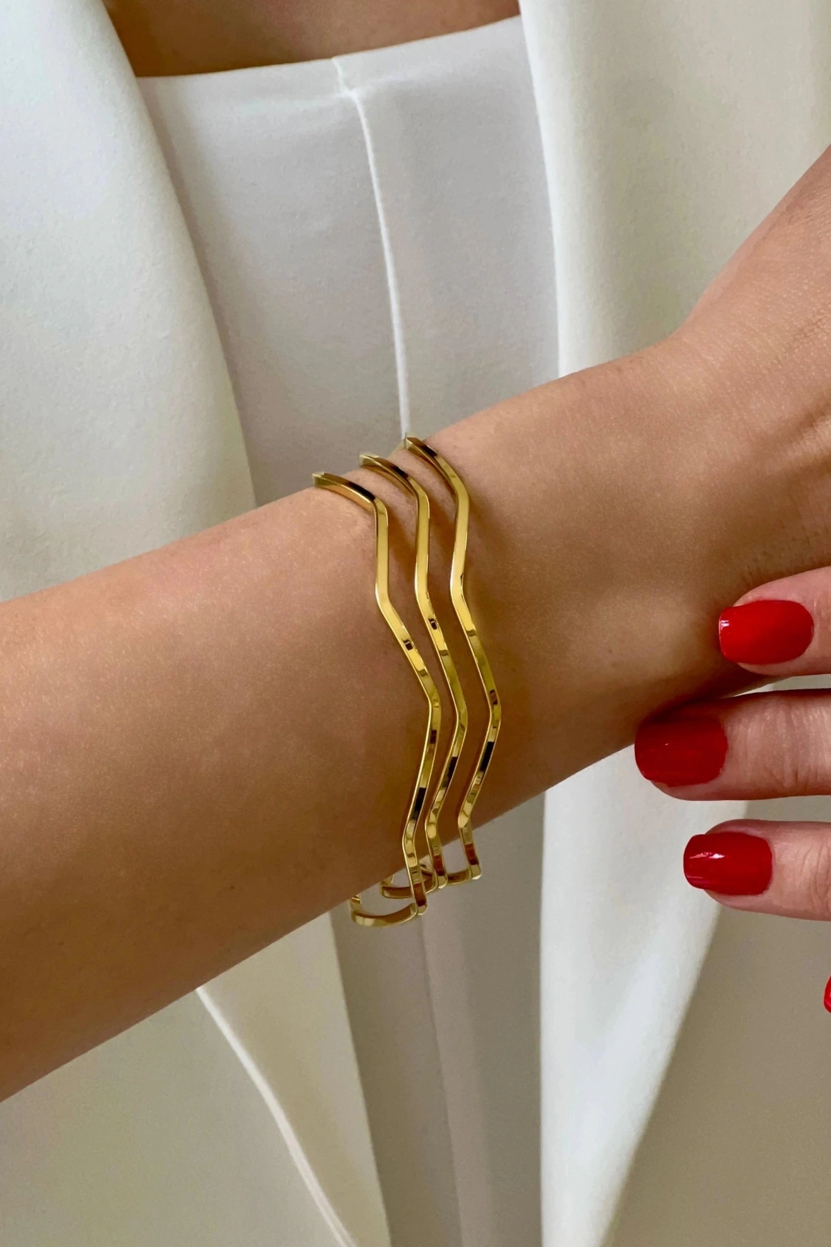 Üçlü Zikzak Ajda Model Gold Altın Kaplama Bileklik