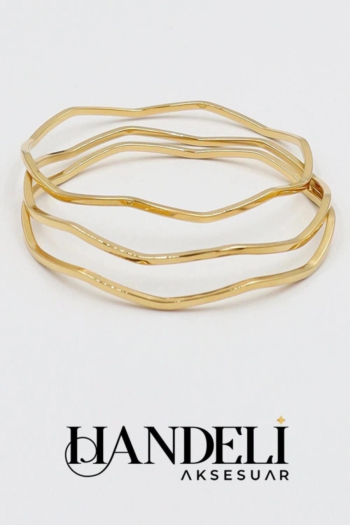 Üçlü Zikzak Ajda Model Gold Altın Kaplama Bileklik