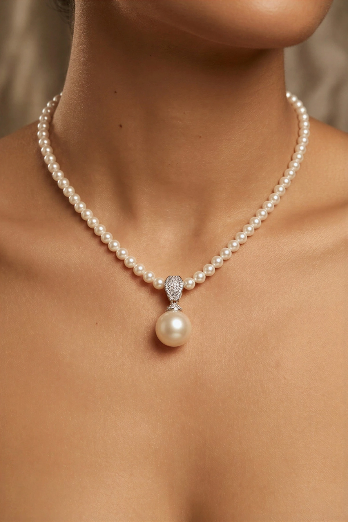 İnci Model Büyük İnci Detay Gold Altın Kaplama Kolye