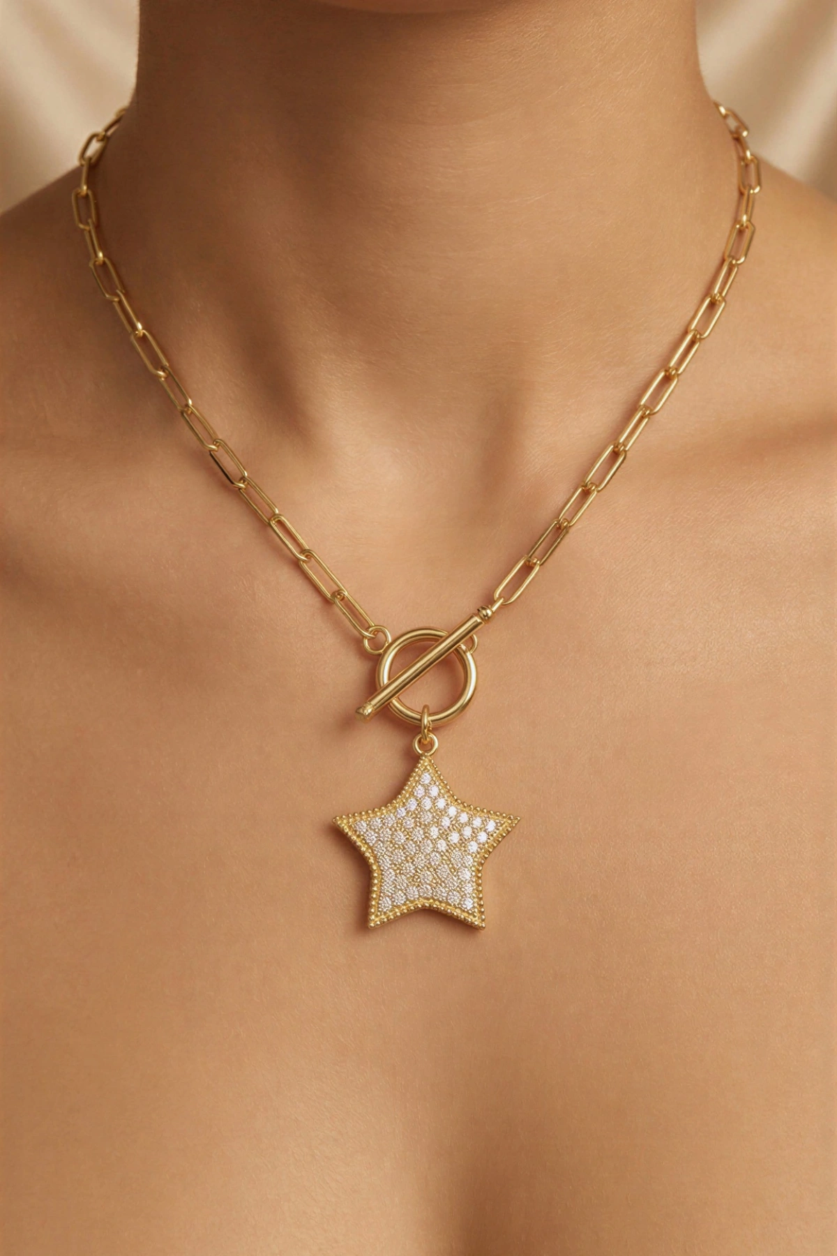 Dümen Kilit Yıldız Model Gold Altın Kaplama Kolye