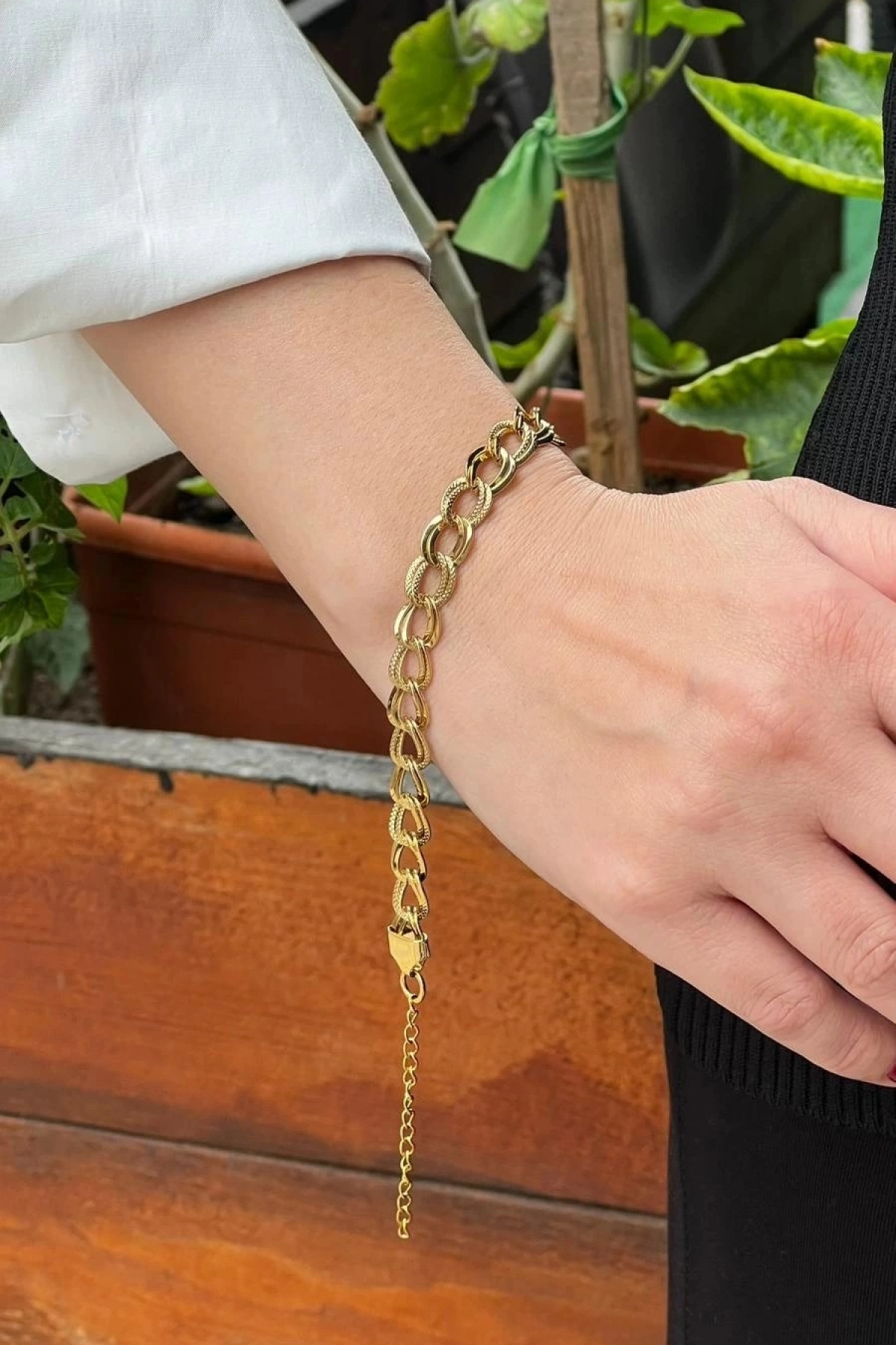 İnce Samanyolu Model Gold Altın Kaplama Çelik Bileklik