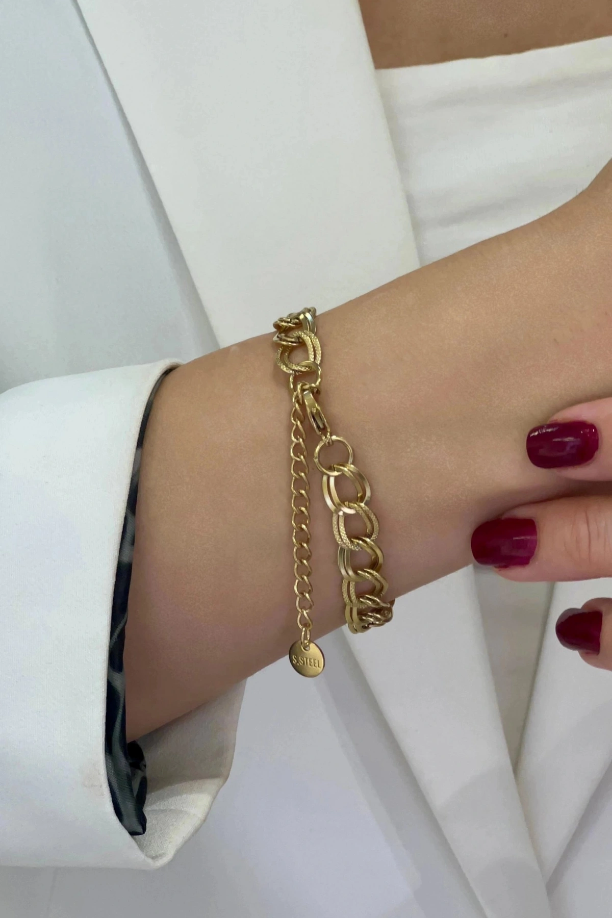 İnce Samanyolu Model Gold Altın Kaplama Çelik Bileklik