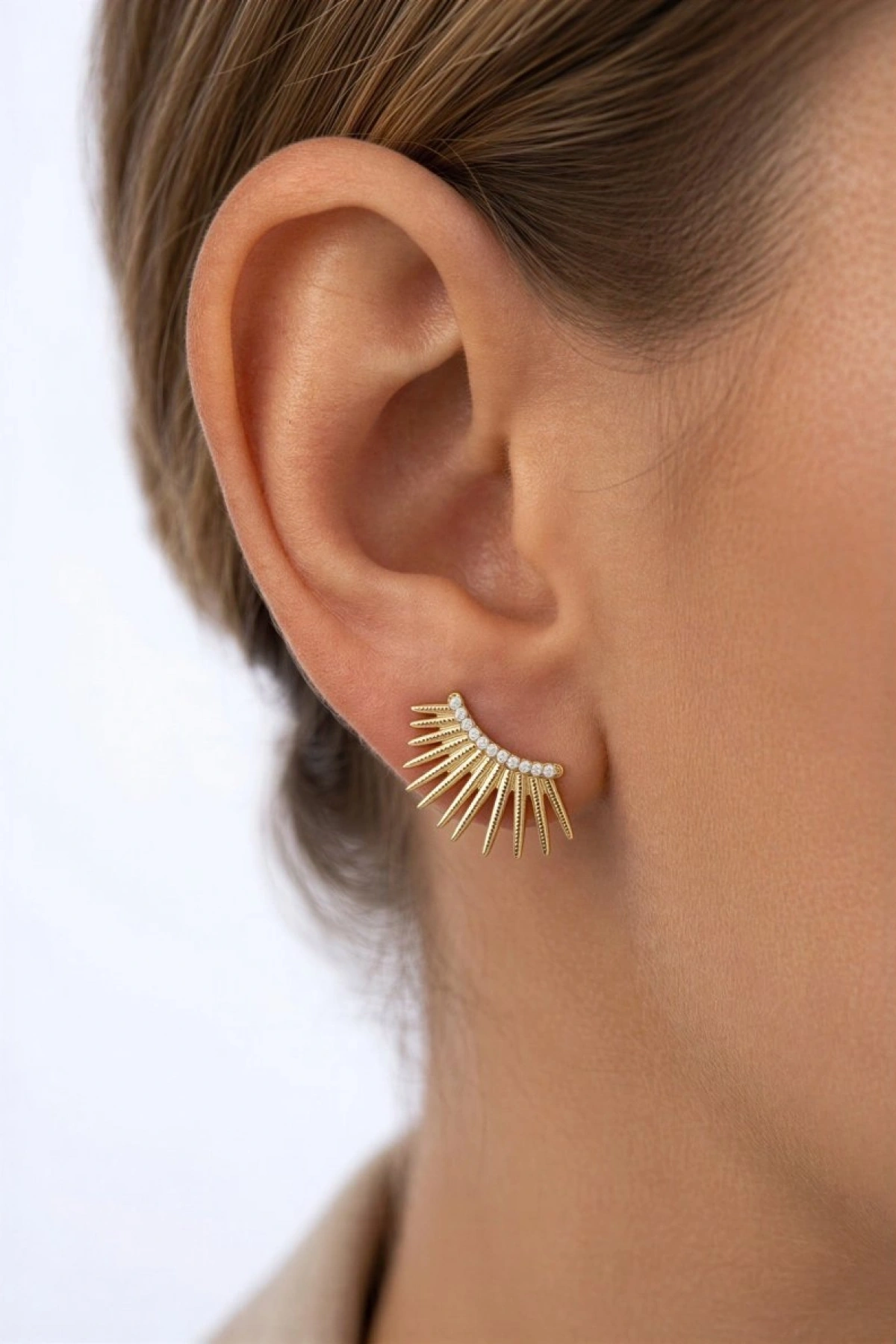 Taç Model Gold Altın Kaplama Küpe