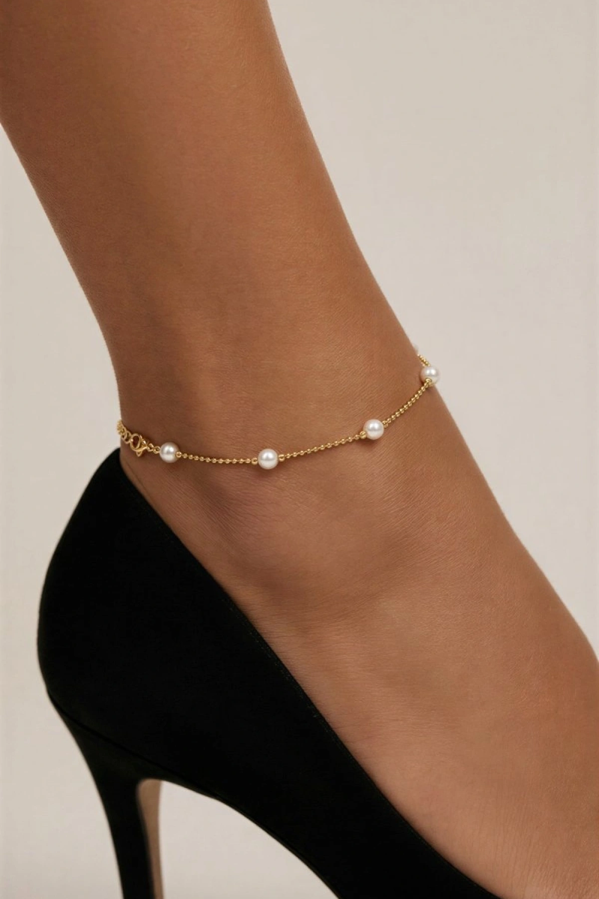 Sıralı İnci Model Gold Altın Kaplama Halhal