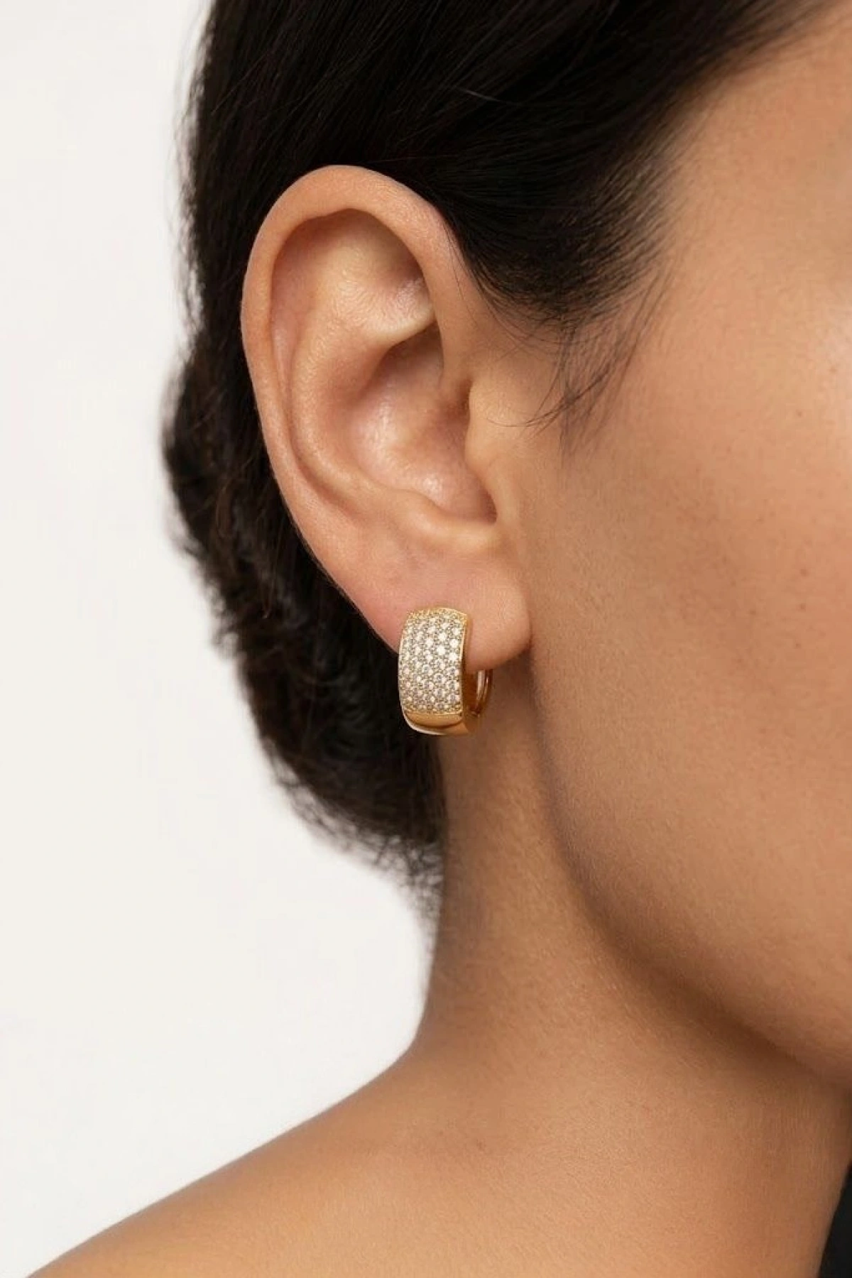 Kalın Taş Model Gold Altın Kaplama Küpe