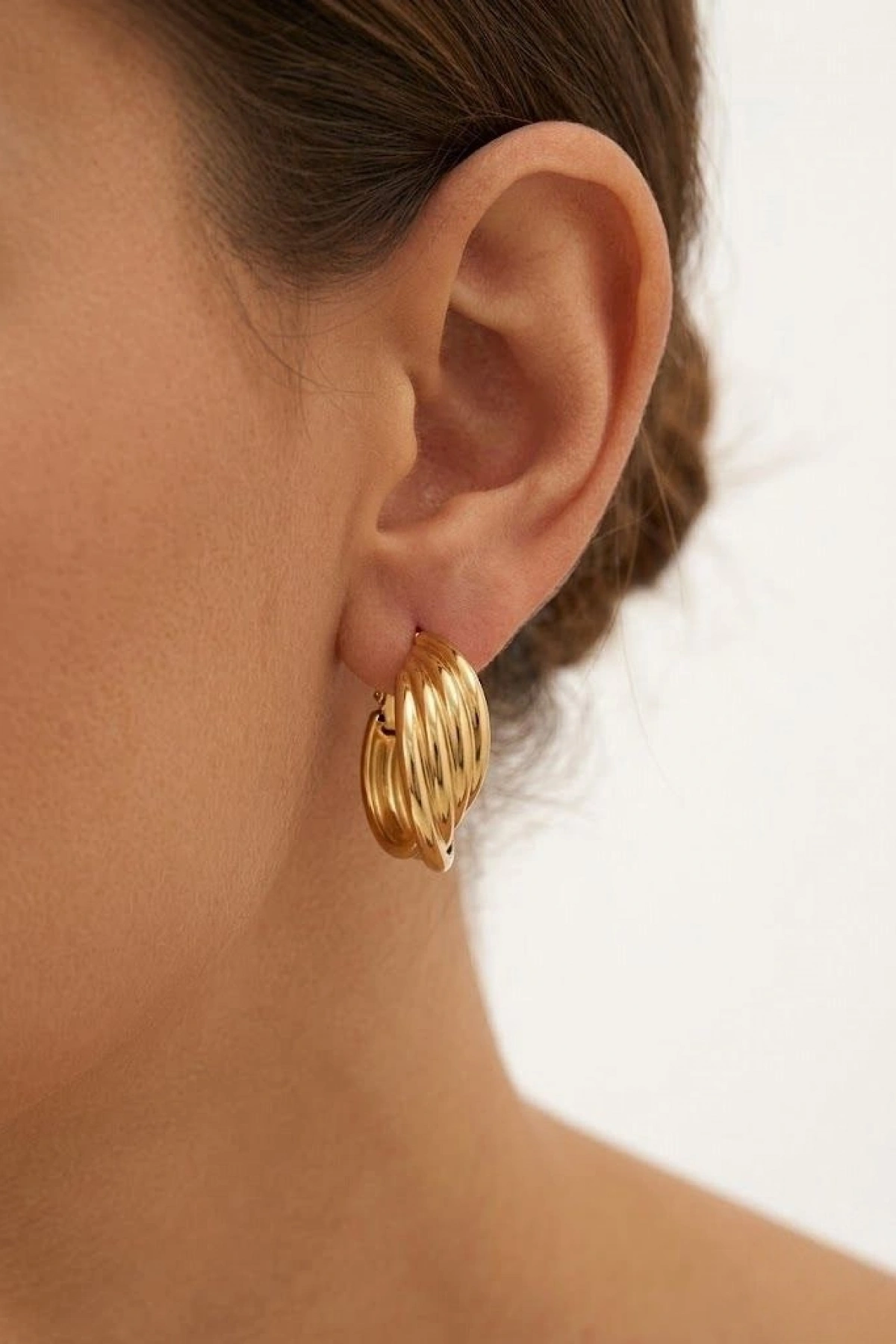 Döngü Model Gold Altın Kaplama Küpe