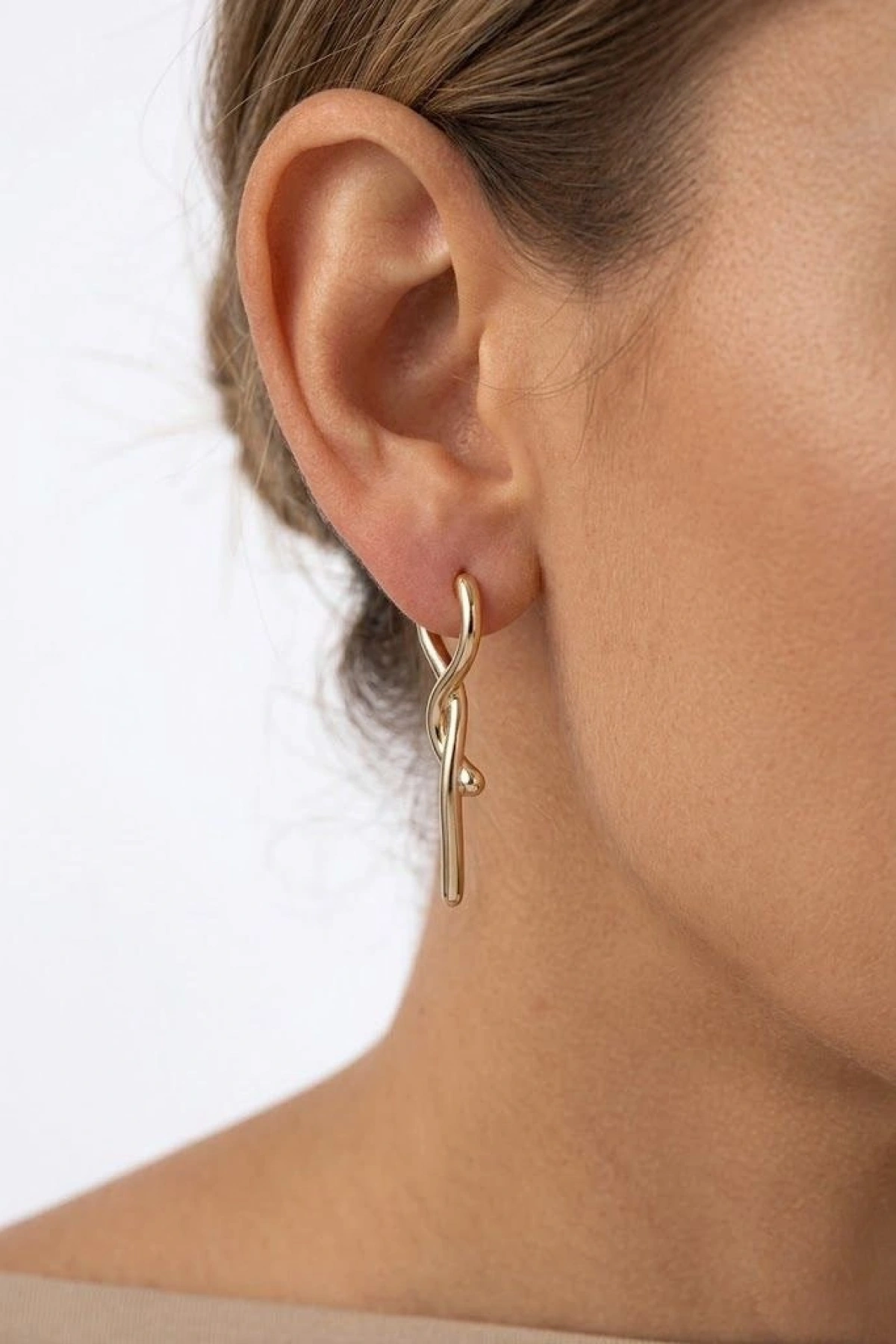 Yılan Model Gold Altın Kaplama Küpe