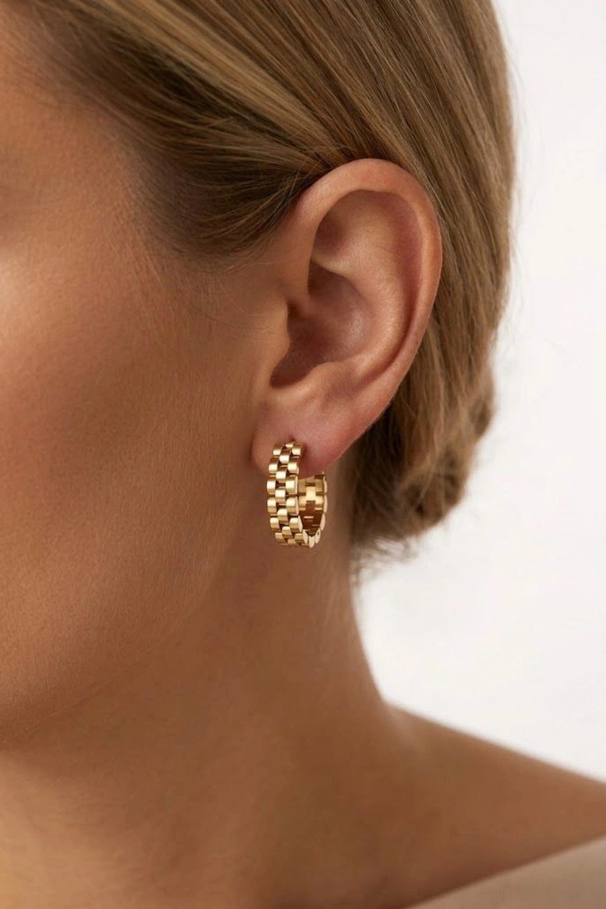 Kare İşleme Model Gold Altın Kaplama Küpe