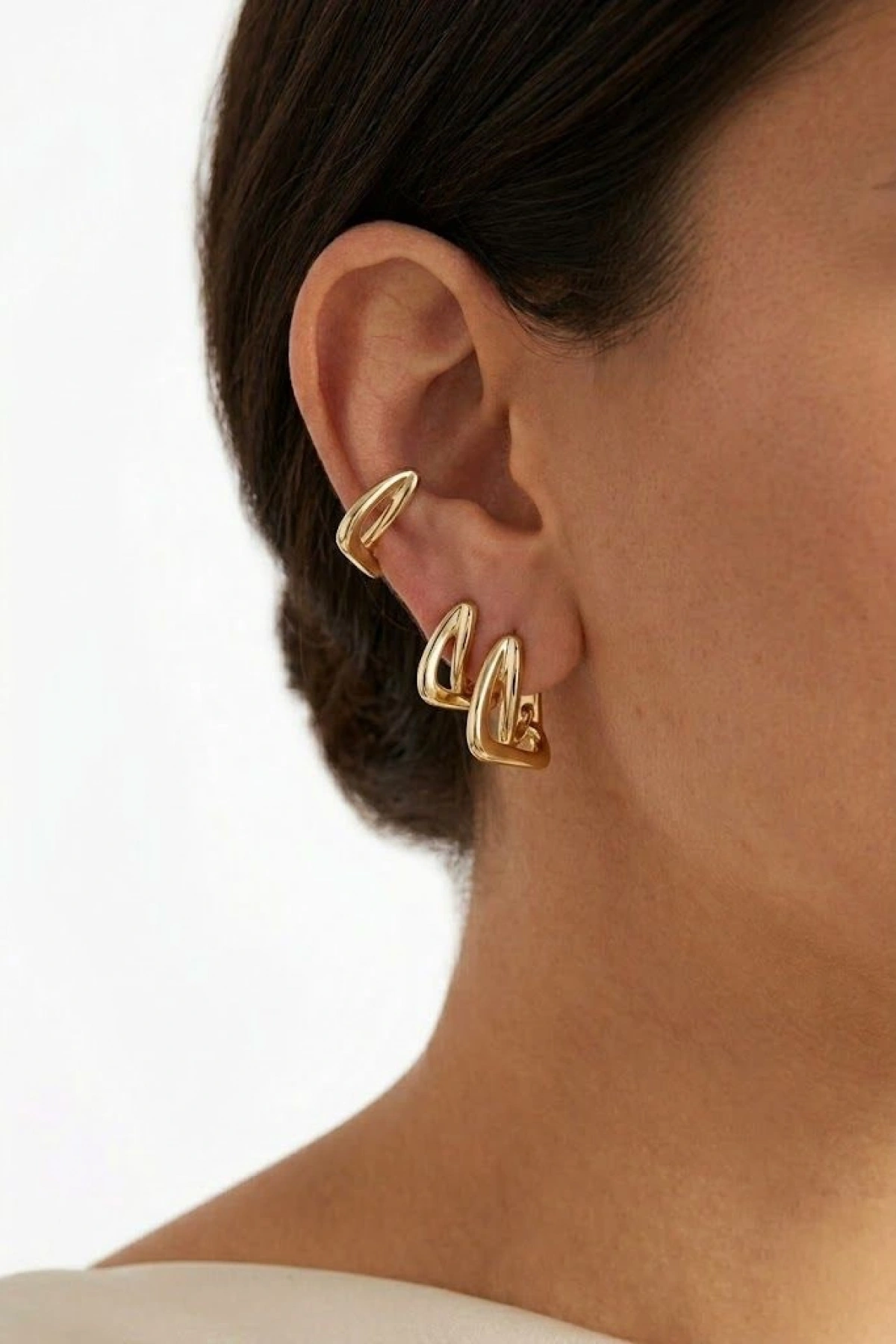 Çapraz Model Altılı Gold Altın Kaplama Çoklu Küpe