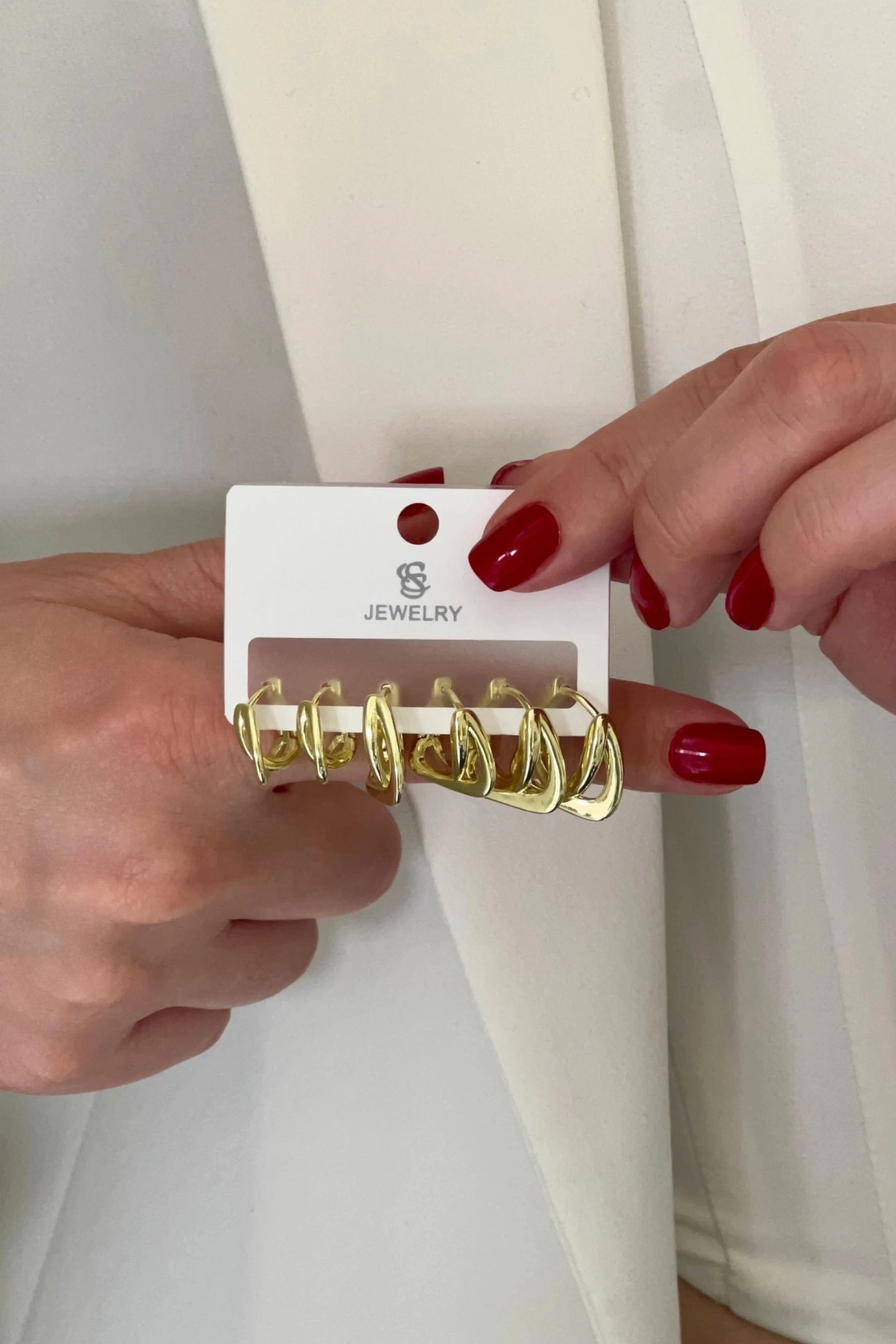 Çapraz Model Altılı Gold Altın Kaplama Çoklu Küpe