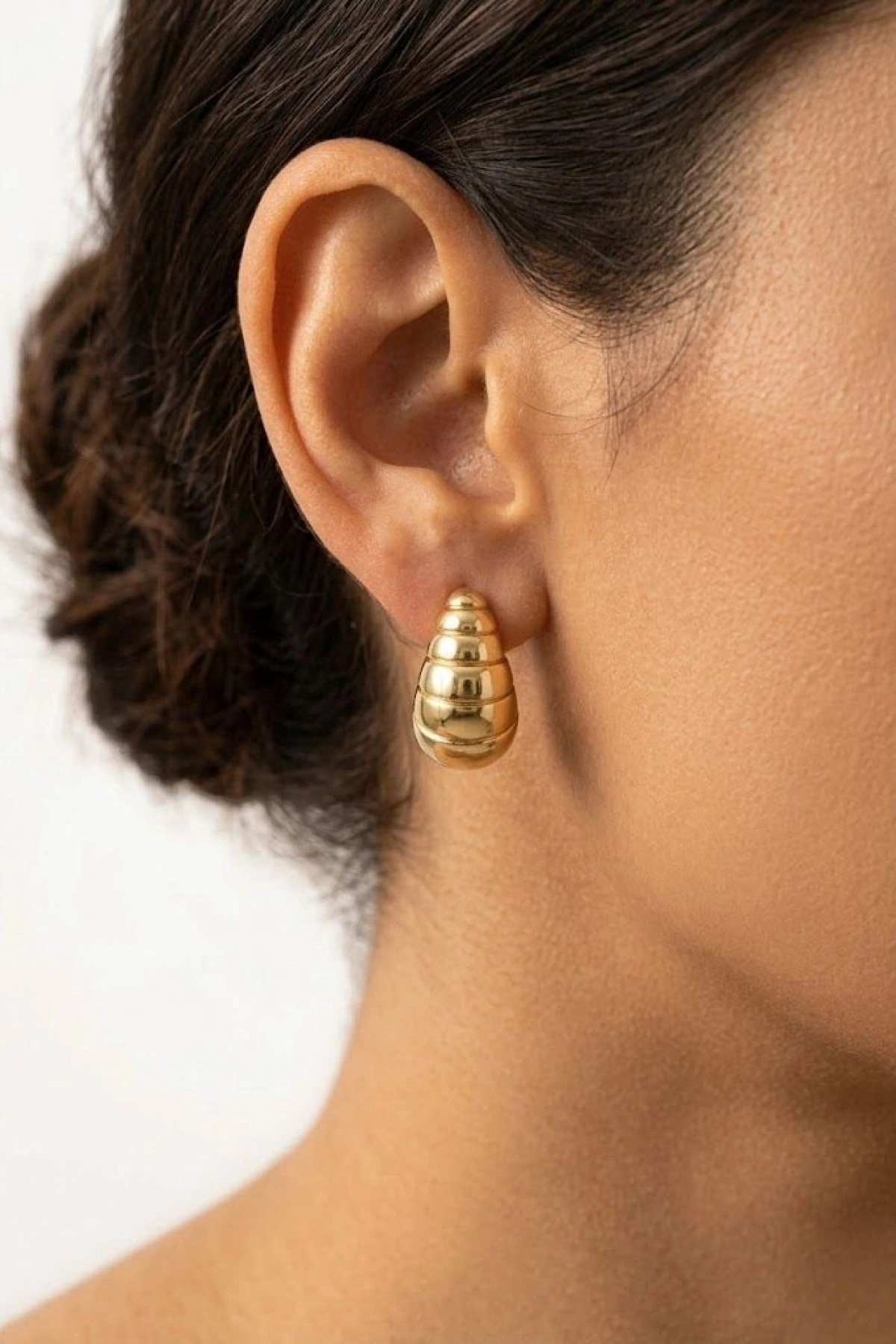 Çizgili Damla Model Gold Altın Kaplama Küpe