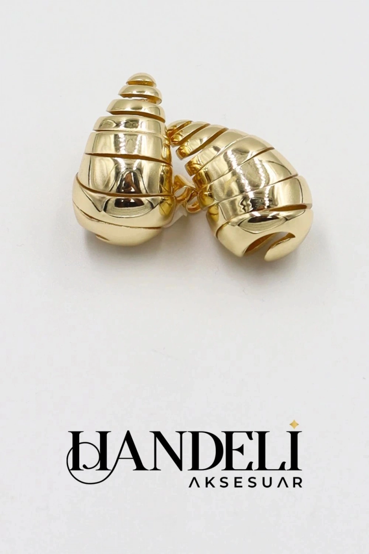 Çizgili Damla Model Gold Altın Kaplama Küpe