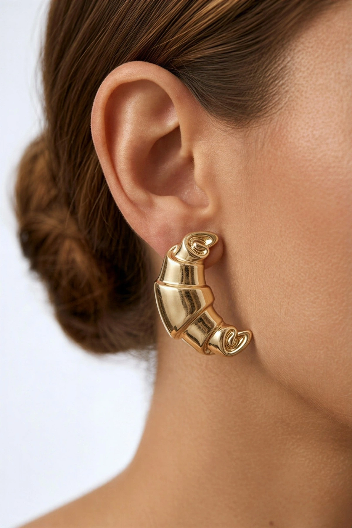 Kruvasan Model Gold Kaplama Küpe