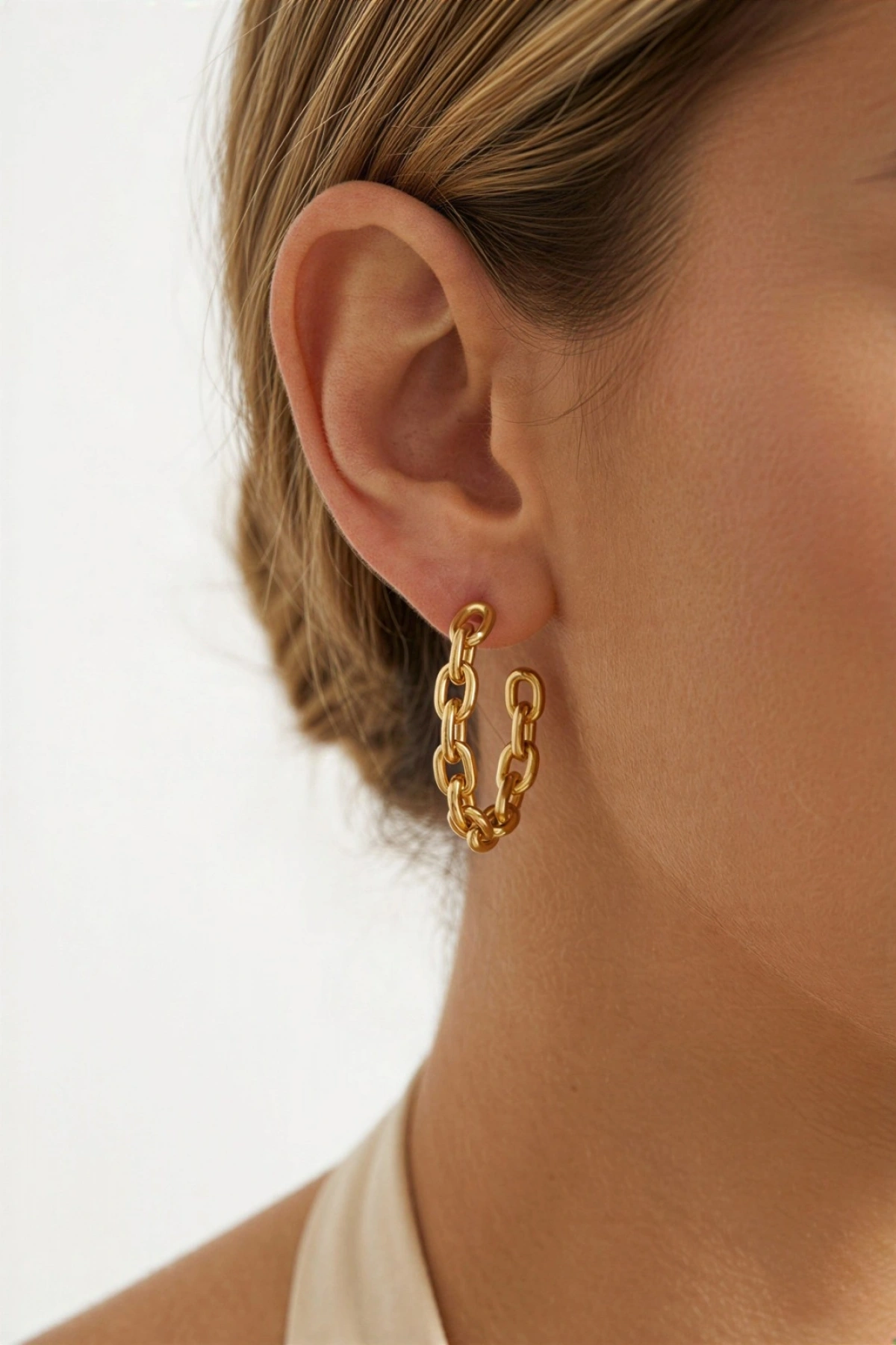 Zincir Model Gold Altın Kaplama Küpe