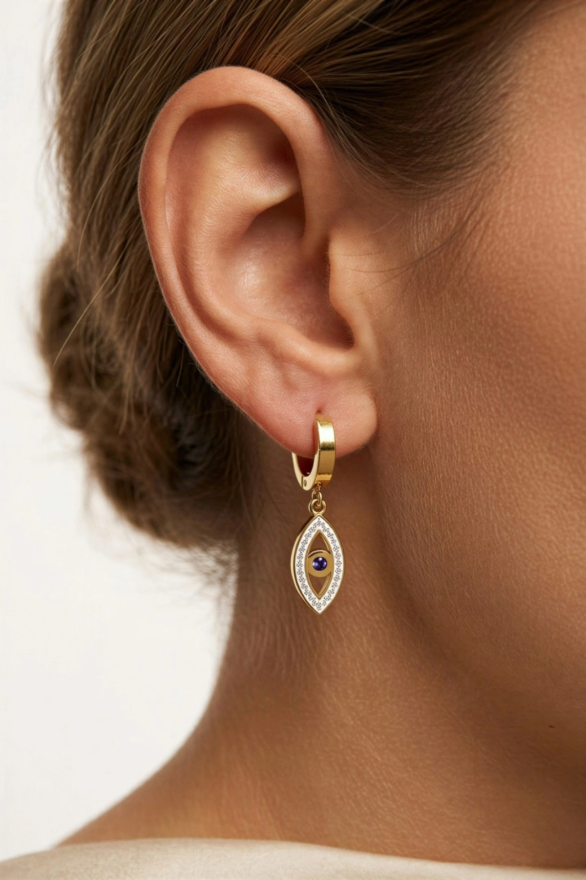 Nazar Boncuk Model Çelik Gold Altın Kaplama Küpe