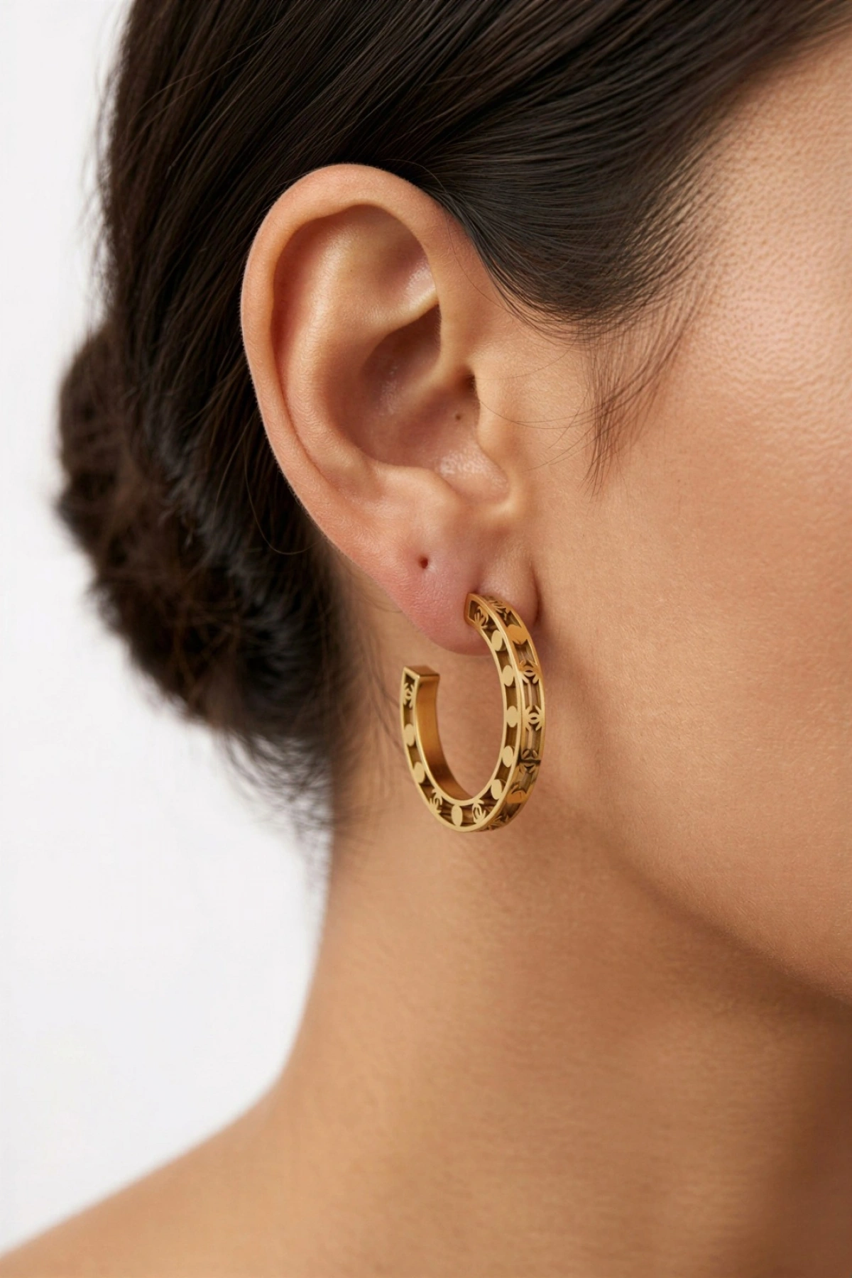 C Model Yarım Halka Çelik Gold Altın Kaplama Küpe