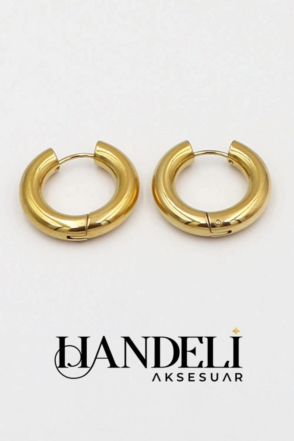 Boru Model Küçük Gold Çelik Altın Kaplama Küpe