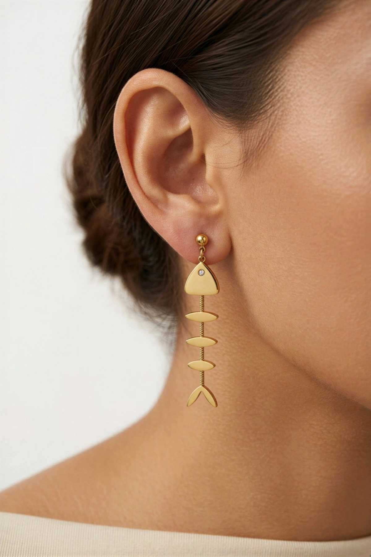 Balık Model Gold Altın Kaplama Çelik Küpe