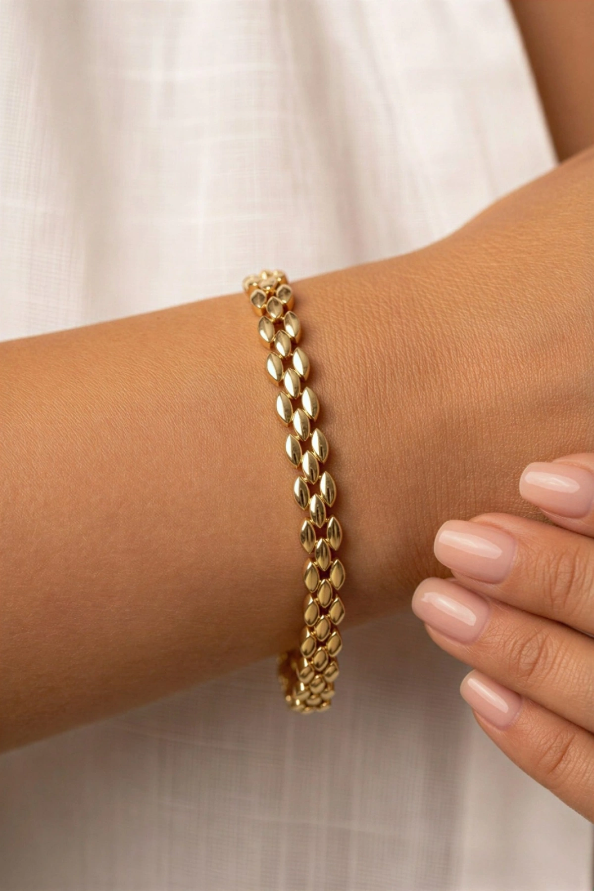 Üç Sıra Bakla Model Gold Altın Kaplama Bileklik