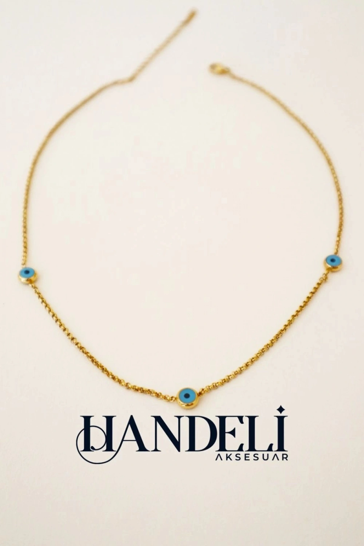 Kalın Zincir Nazar Boncuk Detay Altın Kaplama Kolye