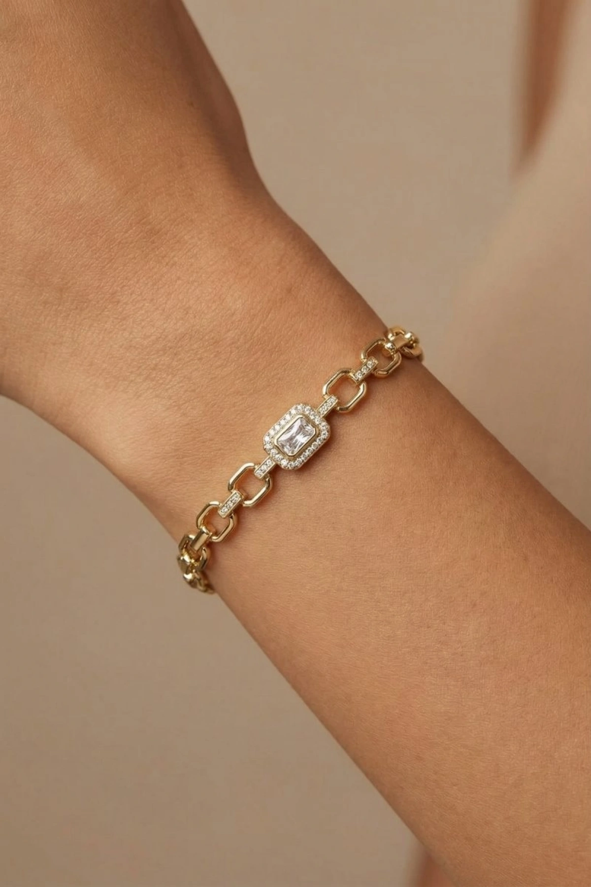 Kare Geçiş Baget Model Gold Altın Kaplama Bileklik