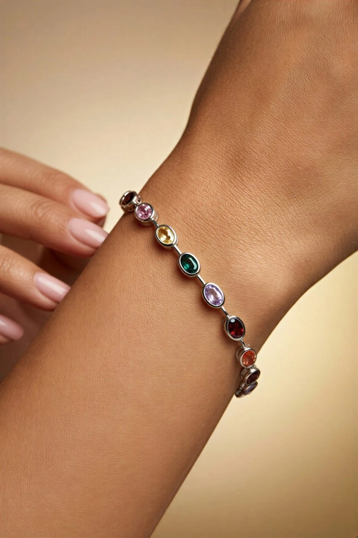 Renkli Elips Model Gold Altın Kaplama Bileklik