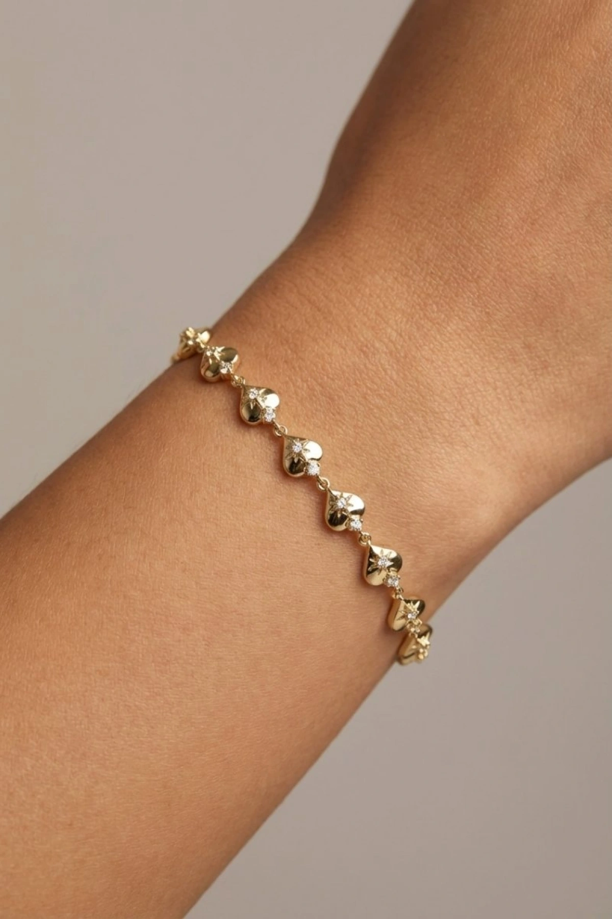 Kalp Model Yıldız Desen Gold Altın Kaplama Bileklik