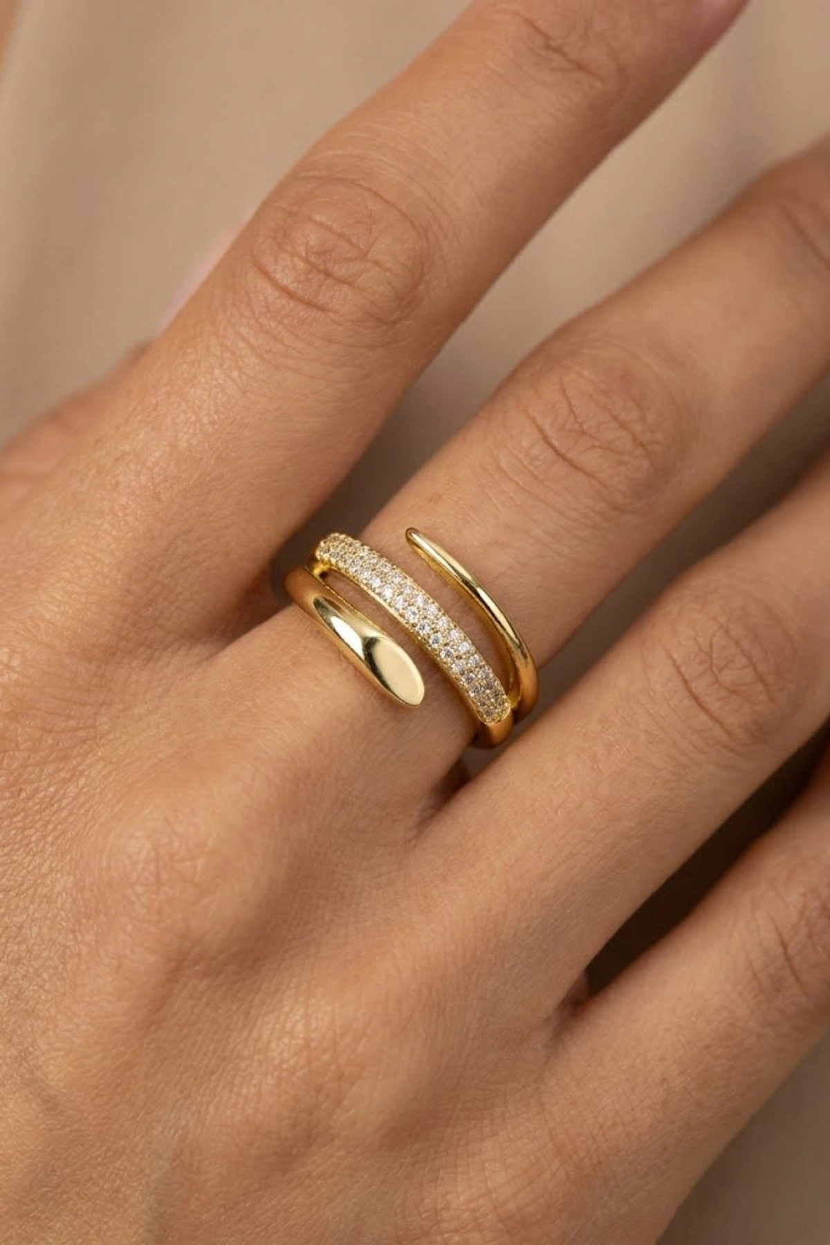 Kesik Model Gold Altın Kaplama Ayarlanabilir Yüzük