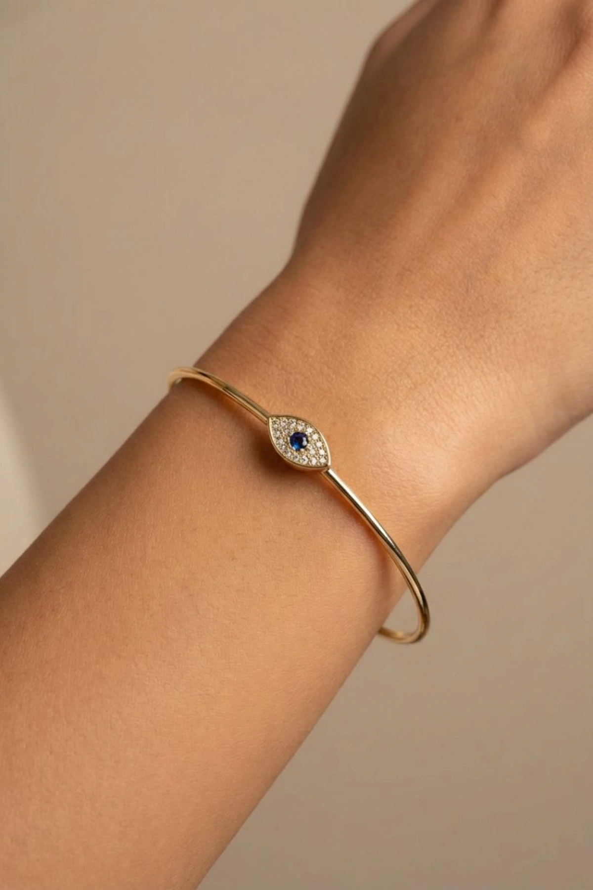 Yay Model Mavi Taş Göz Detay Gold Altın Kaplama Bileklik