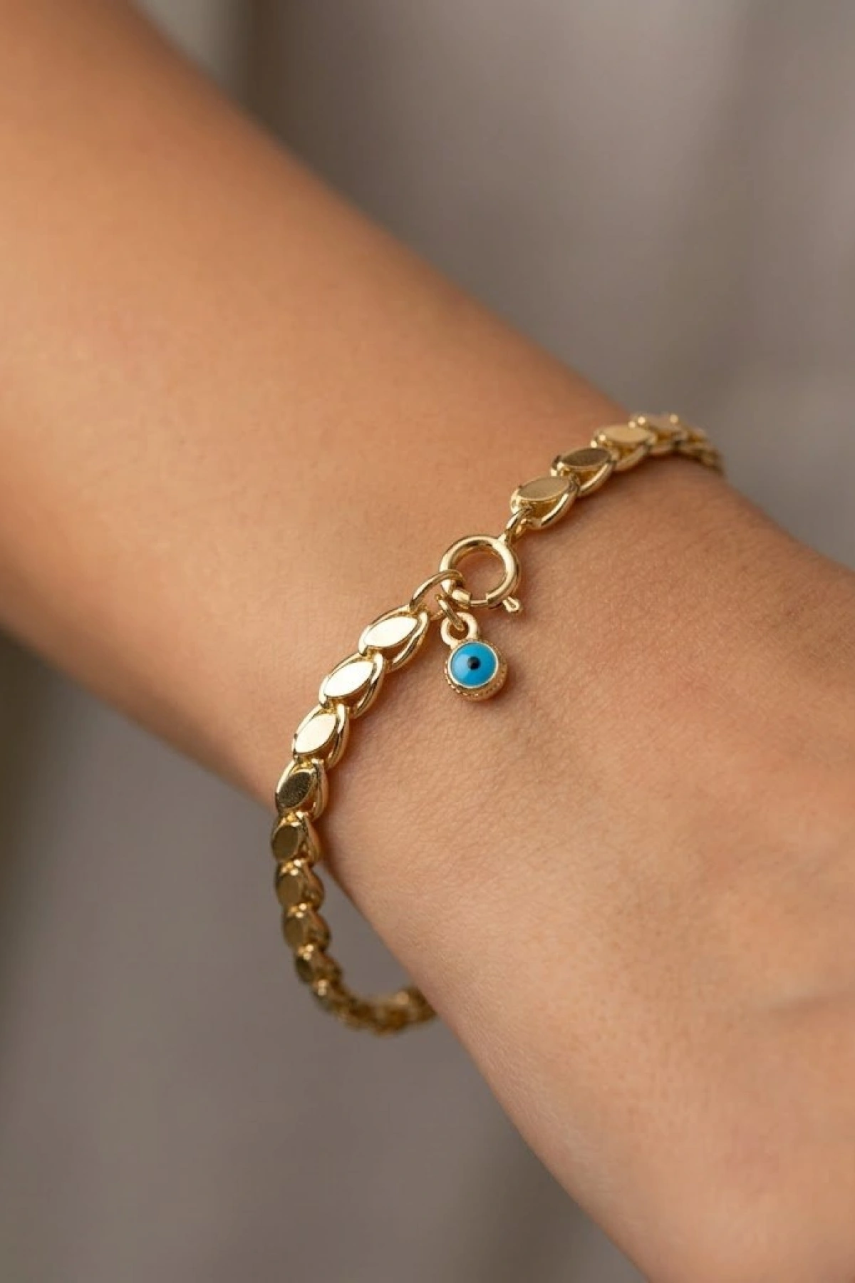 Arpa Model Sarkıt Nazar Boncuğu Gold Altın Kaplama Bileklik