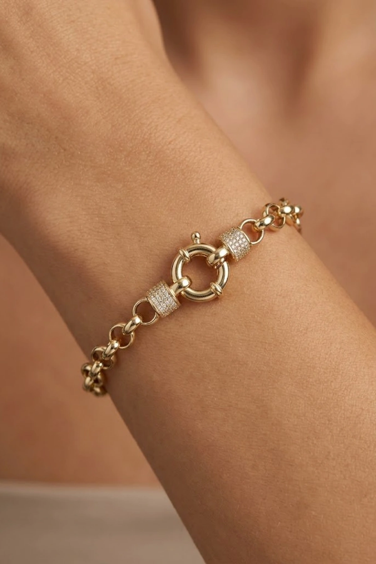 Olimpos Zincir Dümen Kilit Model Gold Altın Kaplama Bileklik