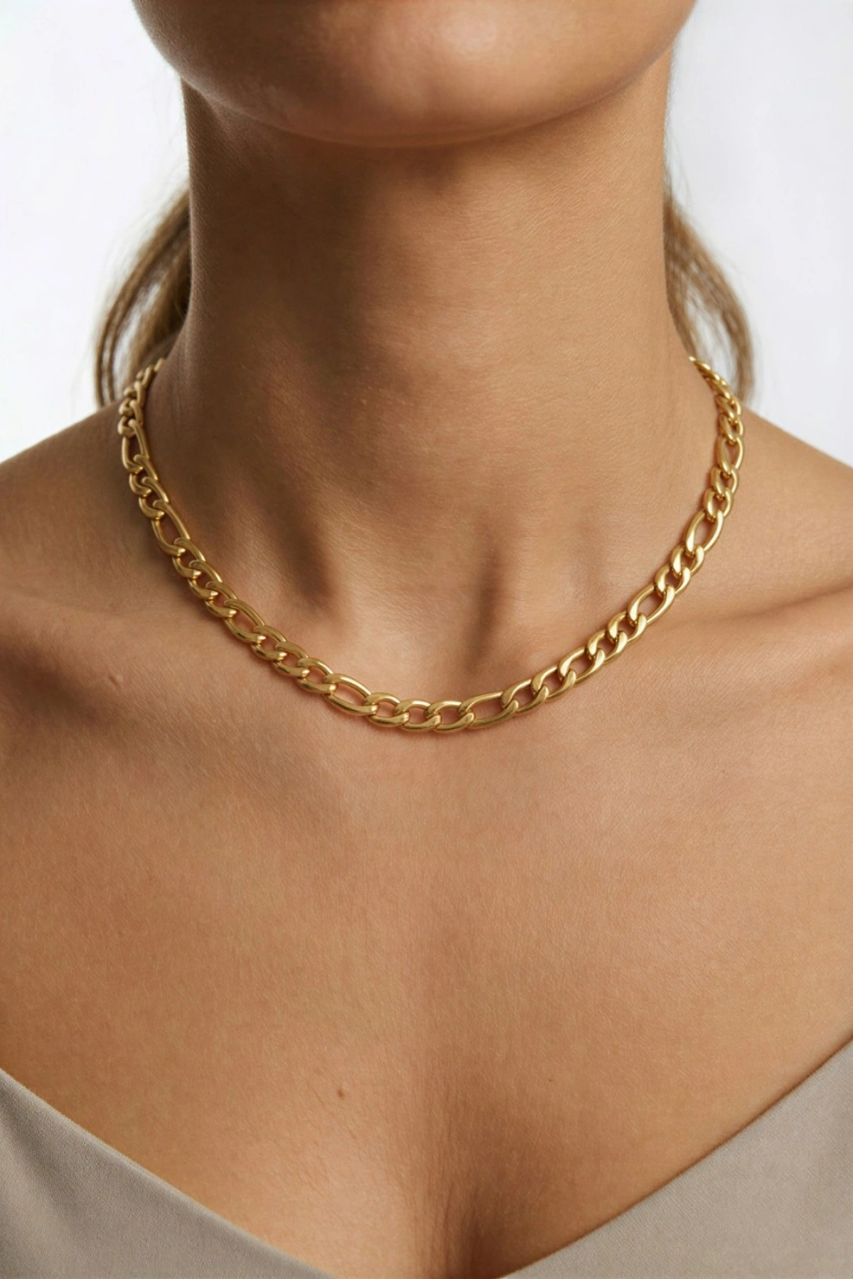 İnce Ezik Bağlı Gold Altın Kaplama Çelik Kolye