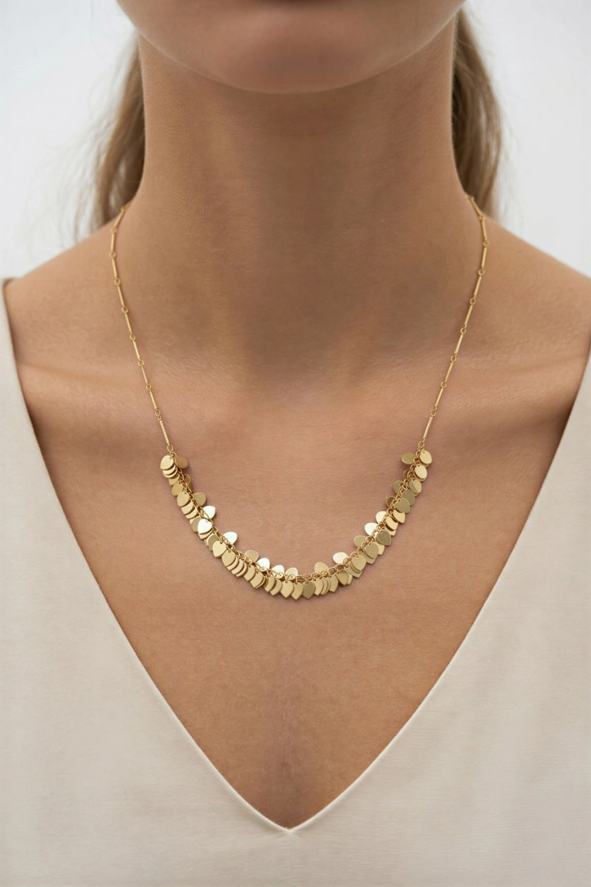 Ataç Zincir Sallantılı Kalp Model Gold Altın Kaplama Kolye