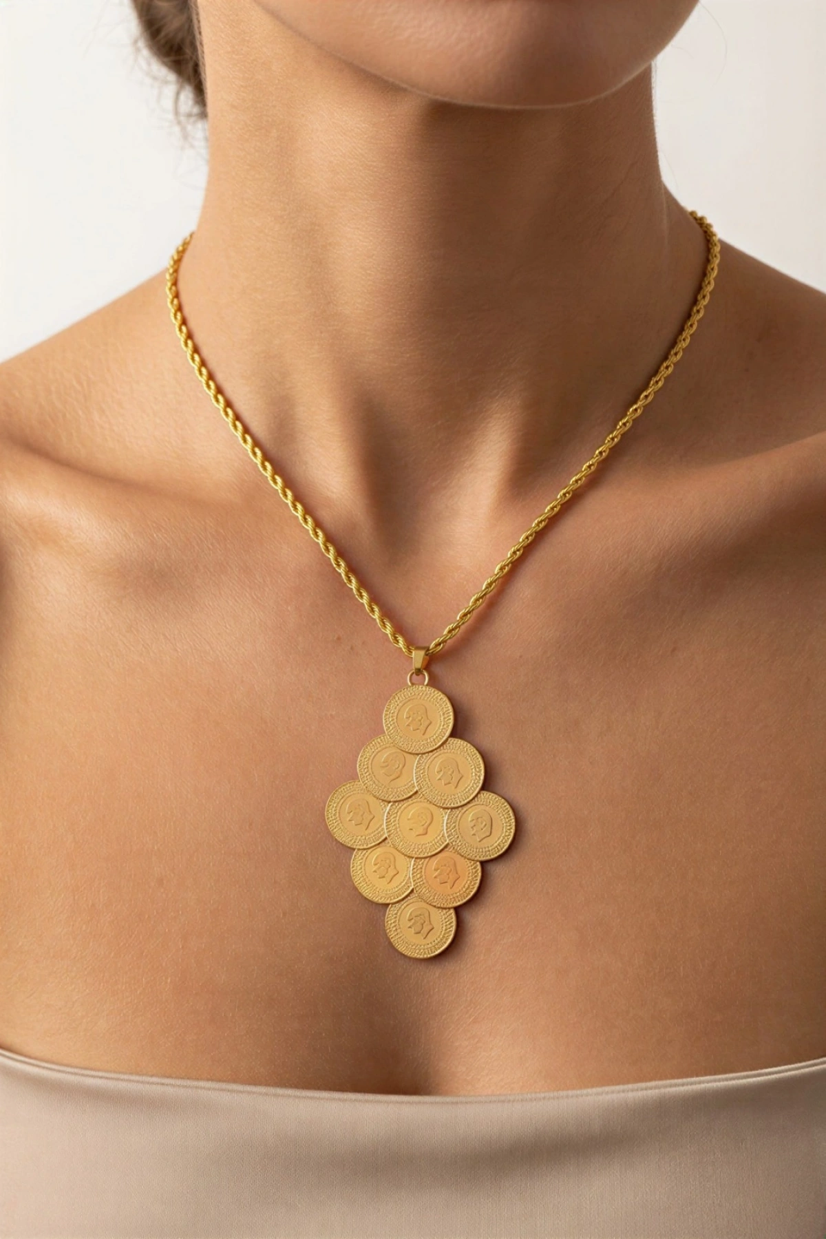 Çoklu Çeyrek Model Gold Altın Kaplama Kolye