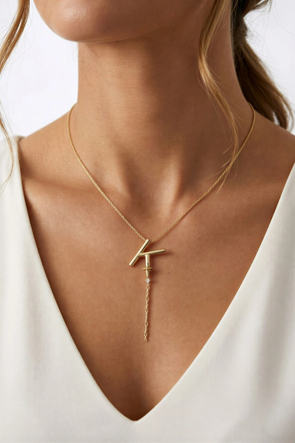 Sallantı Model K Harf Detay Gold Altın Kaplama Kolye