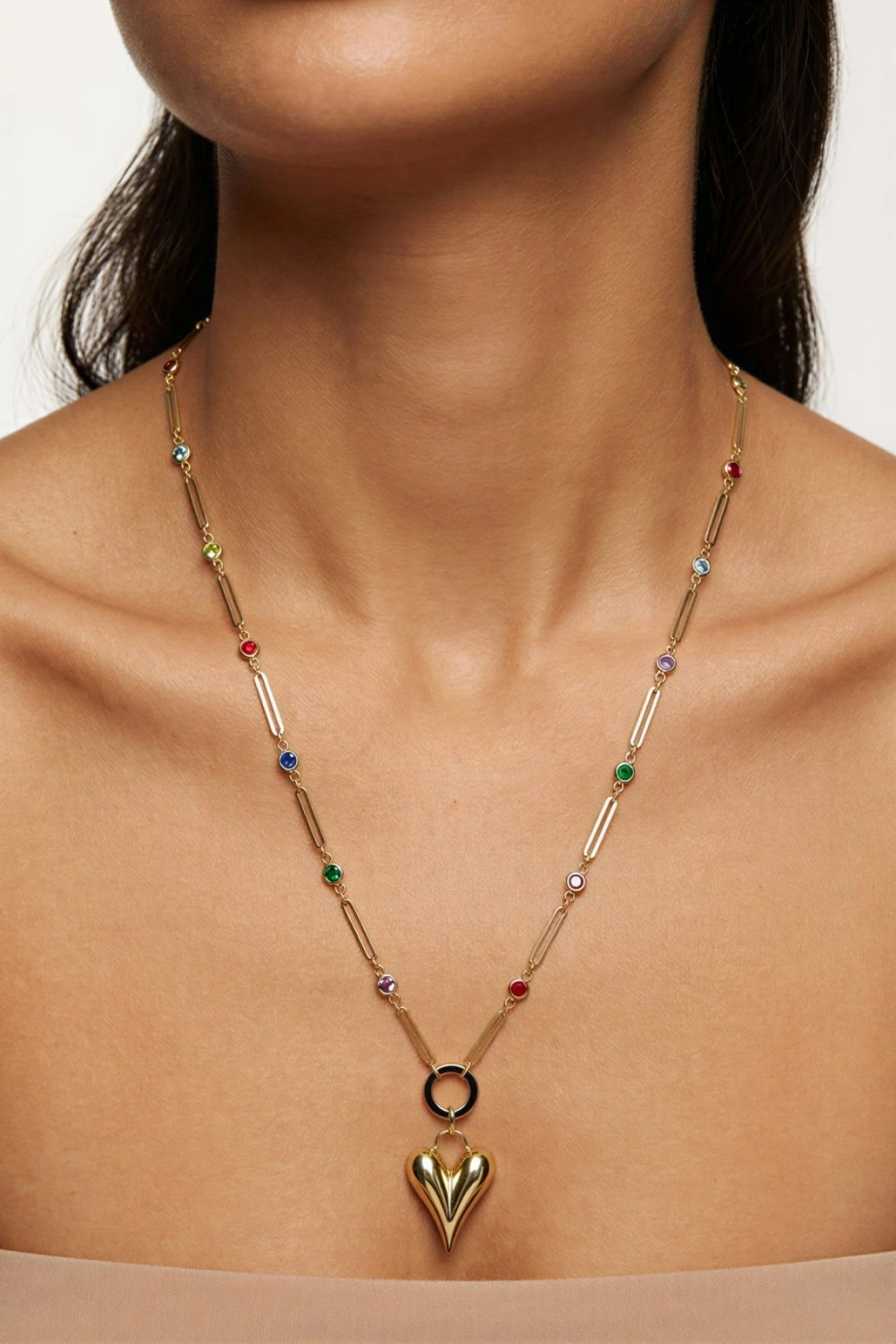 Renkli Taş Yıldız Charm Gold Altın Kaplama Kolye