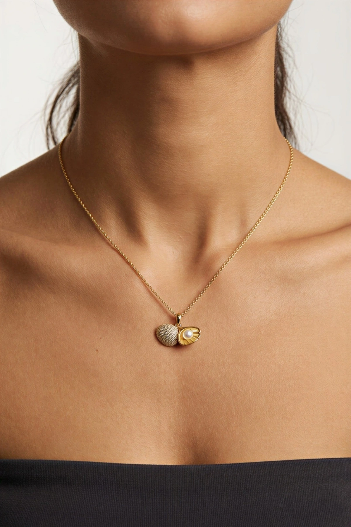 İstiridye Model Gold Altın Kaplama Kolye