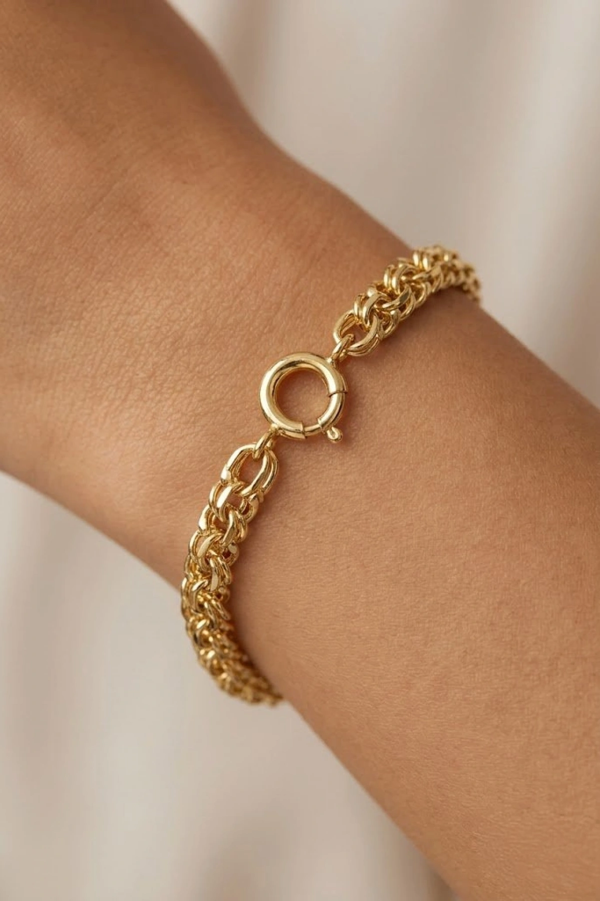 Dümen Kilit Çift Halka Model Gold Altın Kaplama Bileklik