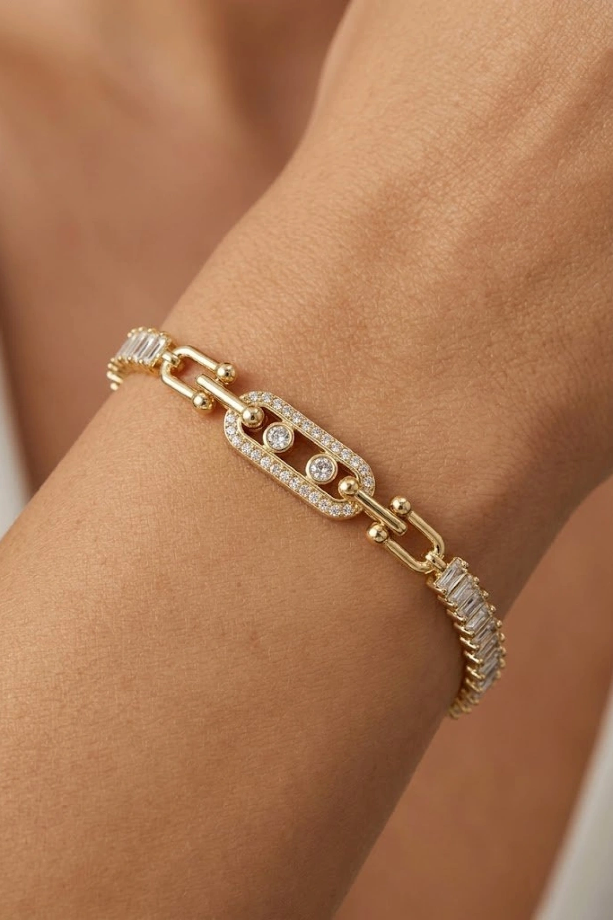 Elips Taş Model Gold Altın Kaplama Bileklik