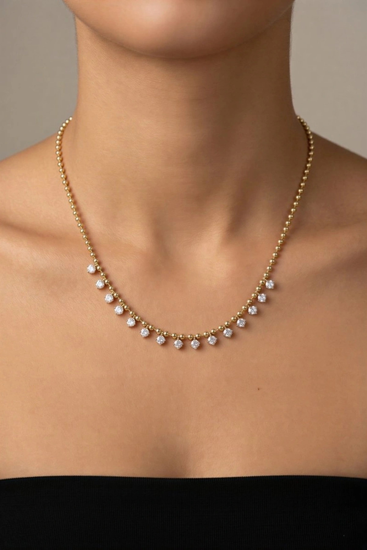 Halka Taş Model Gold Altın Kaplama Dorika Kolye