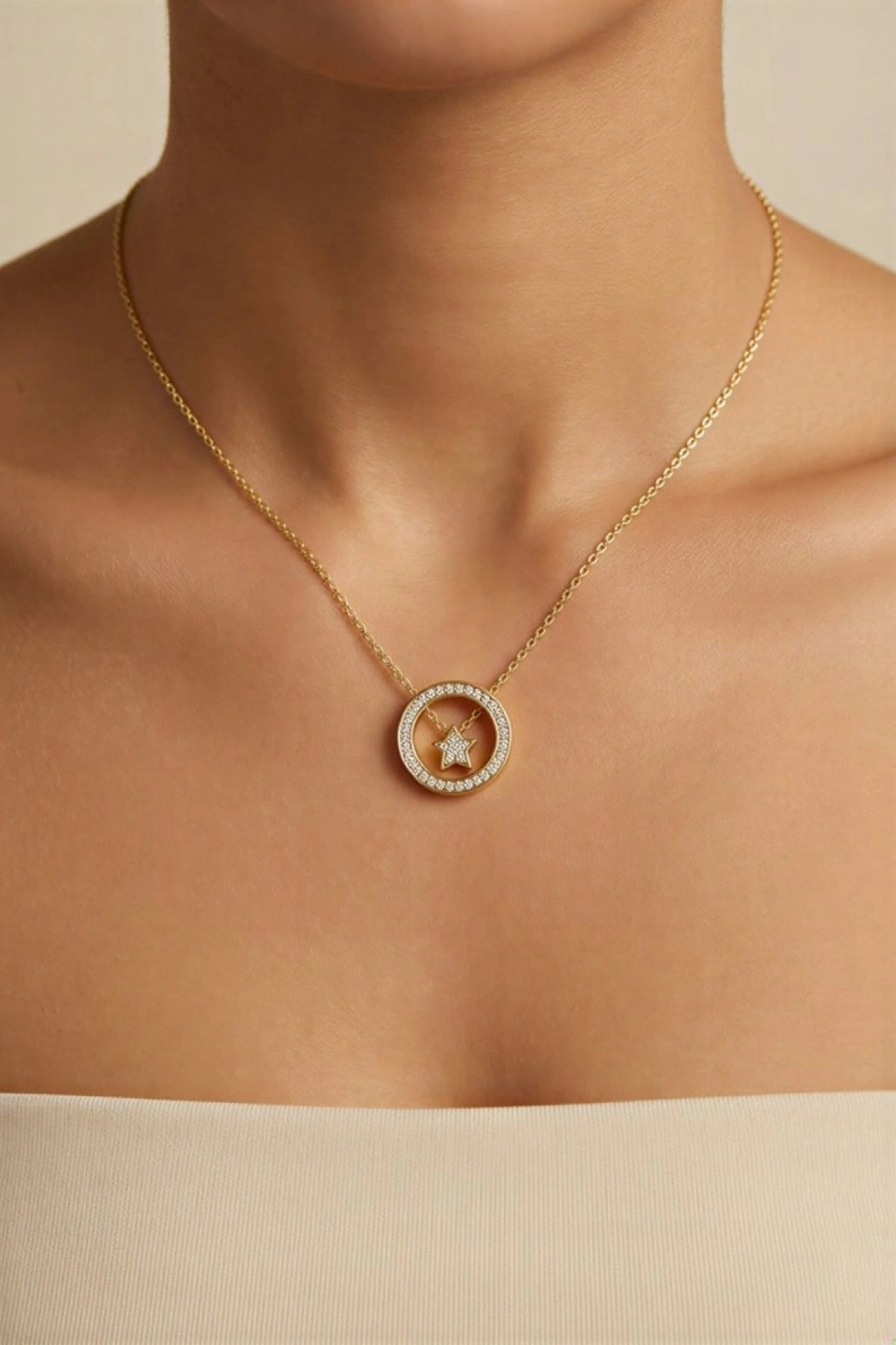Yıldız Halka Model Zarif Gold Altın Kaplama Kolye