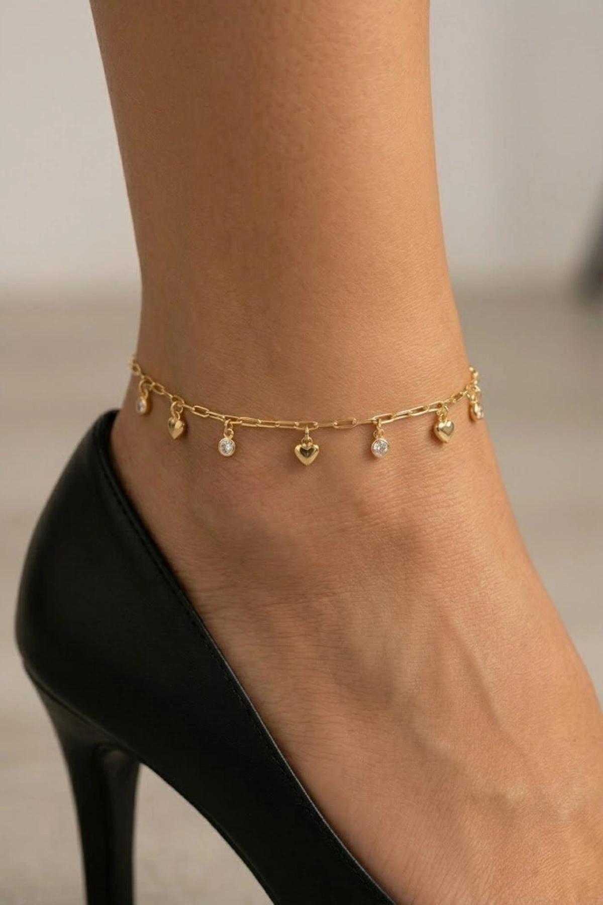 Sarkıt Kalp Model Gold Altın Kaplama Halhal