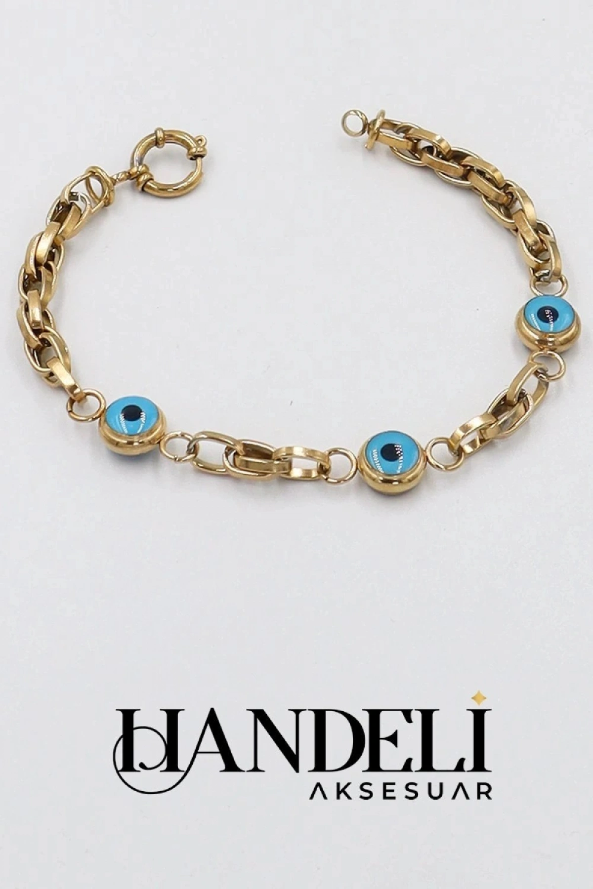 Zeus Zincir Üç Göz Model Gold Altın Kaplama Çelik Bileklik